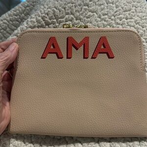 New MARK & GRAHAM Monogram Tassel tan Leather Zip Pouch Clutch Bag AMA nurse ER